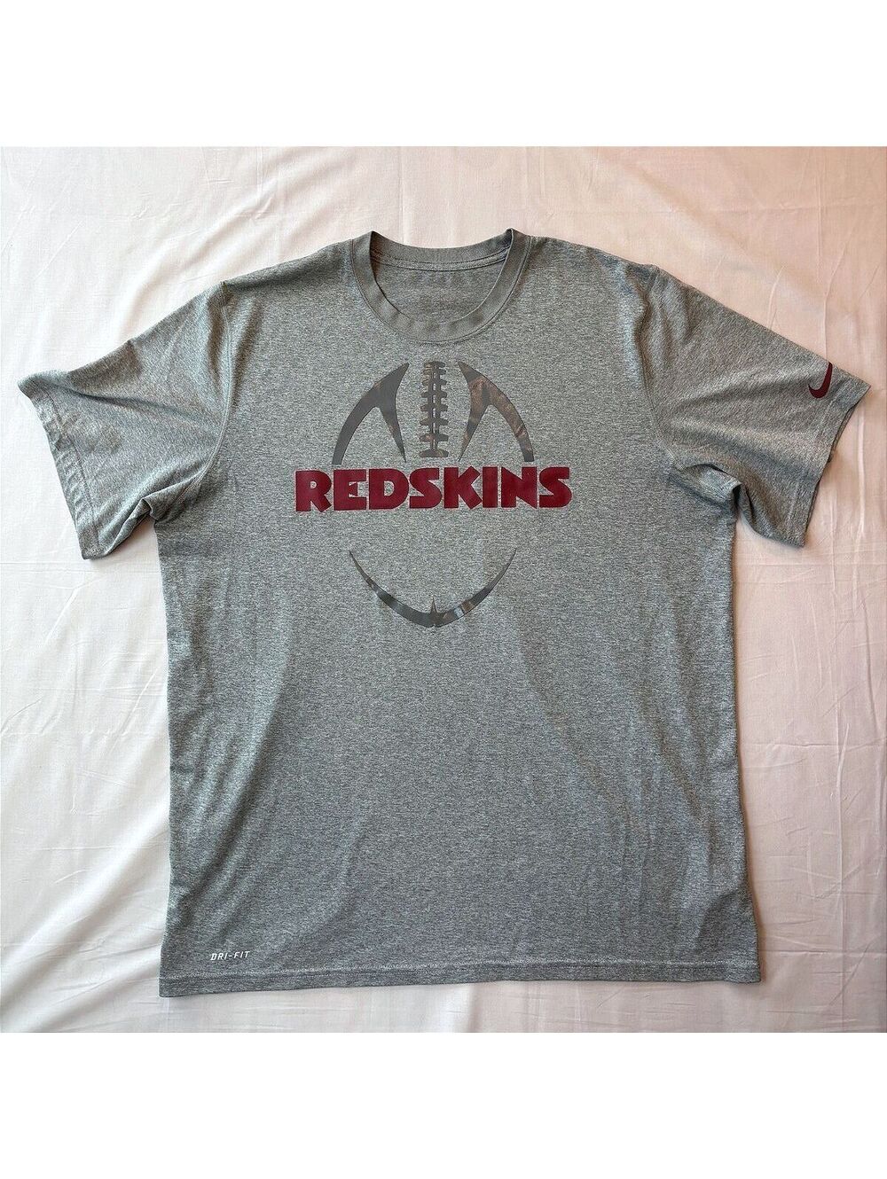 Nike Dri-Fit Washington Redskins NFL Football Tee Gray Retired Logo Mens Size XL